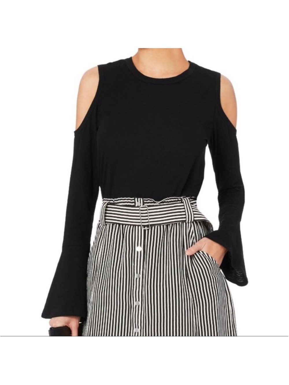 A.L.C. Camden Cold Shoulder Bell Sleeve Top Minimalist 100% Cotton Small